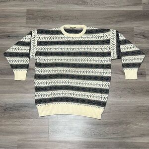 Men's 42 Sweater Fair Isle Pure New Wool Crew Neck Multicolor Scotland Made VTG